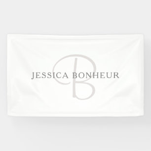 Eleganter Name Monogramm Weiß & Grau Banner