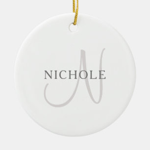 Eleganter Name Monogramm Weiß & Grau Keramik Ornament