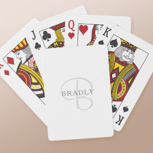Eleganter Name Monogramm   Weiß & Grau Spielkarten