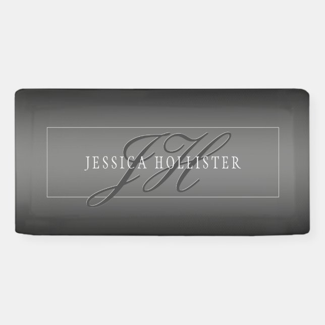 Eleganter Name & monogrammierte Initialen | Schwar Banner (Horizontal)