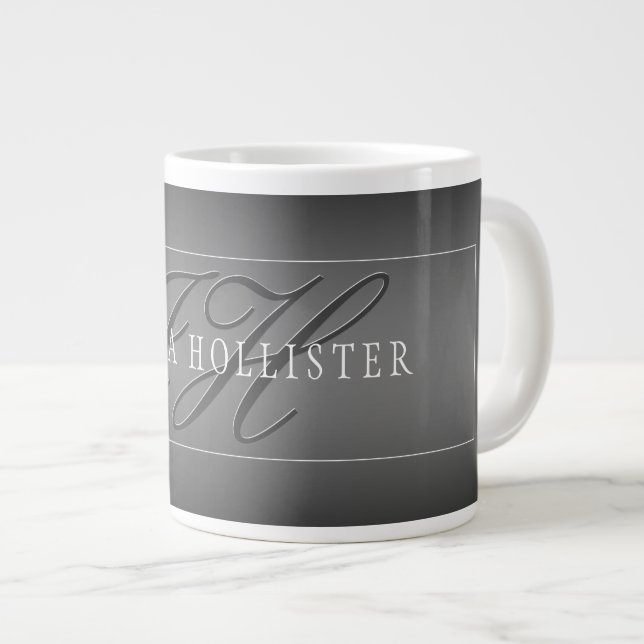 Eleganter Name & monogrammierte Initialen | Schwar Jumbo-Tasse (Vorderseite Rechts)