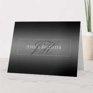 Eleganter Name & monogrammierte Initialen   Schwar Karte