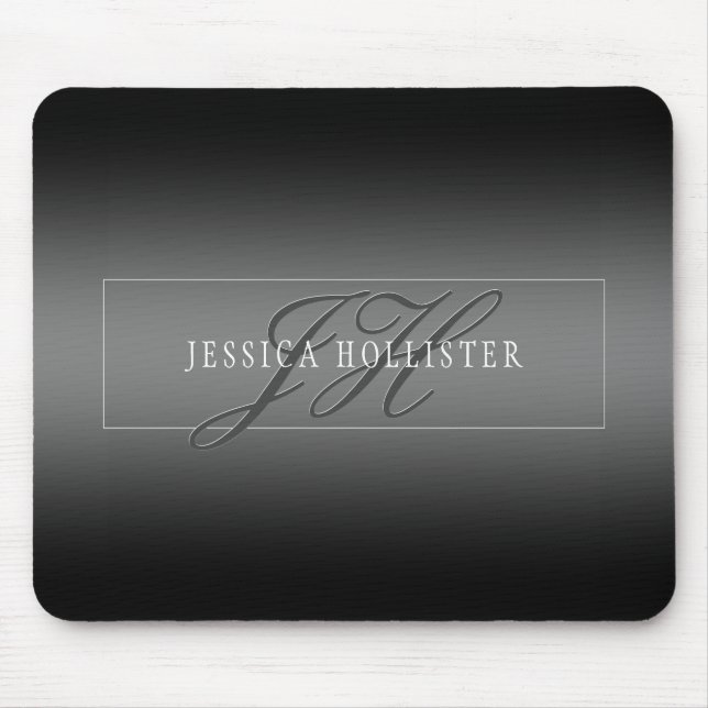 Eleganter Name & monogrammierte Initialen | Schwar Mousepad (Vorne)