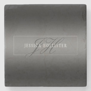 Eleganter Name & monogrammierte Initialen Schwar Steinuntersetzer