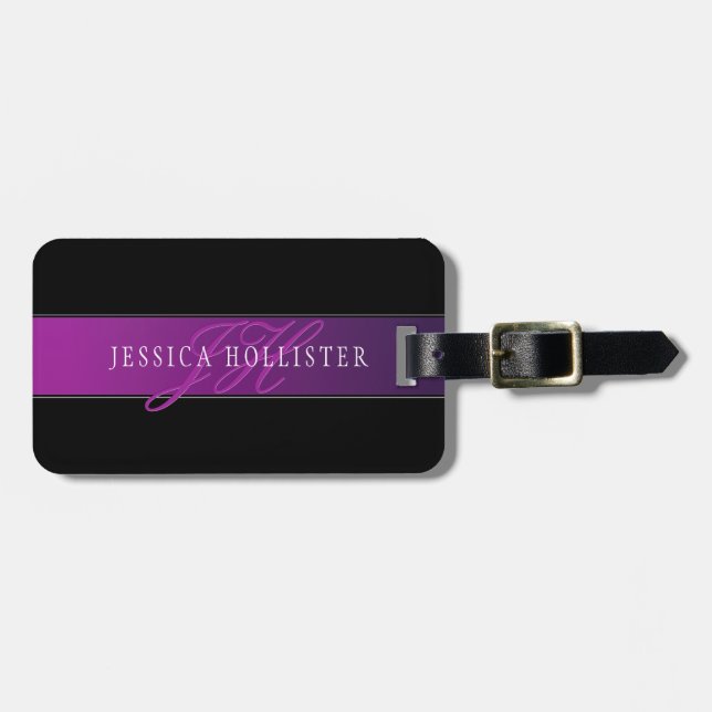 Eleganter Name & monogrammiertes Initial/Initialen Gepäckanhänger (Vorderseite horizontal)