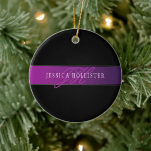 Eleganter Name & monogrammiertes Initial/Initialen Keramik Ornament