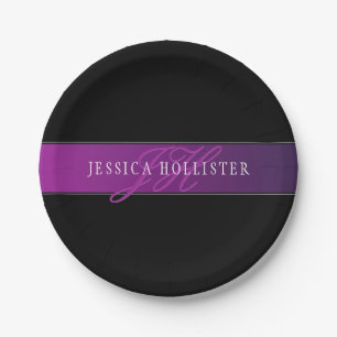 Eleganter Name & monogrammiertes Initial/Initialen Pappteller