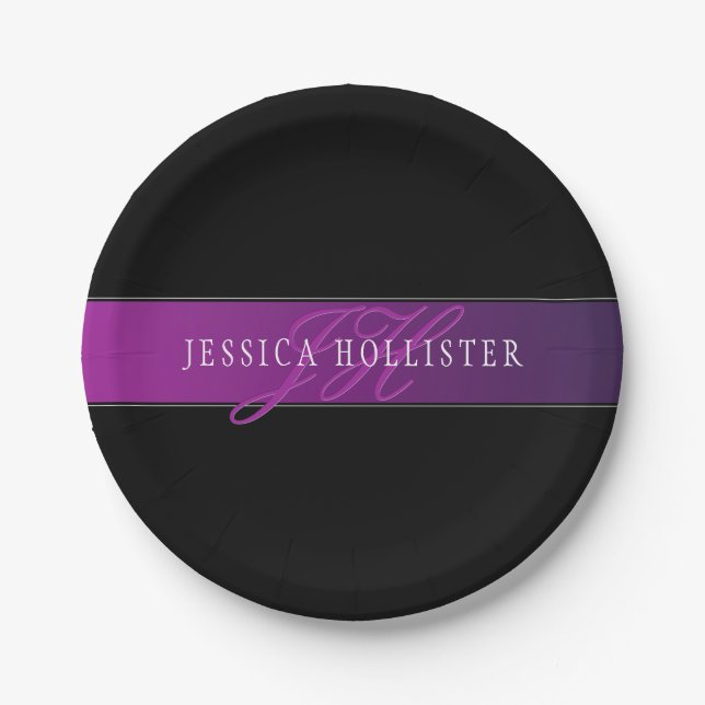 Eleganter Name & monogrammiertes Initial/Initialen Pappteller (Vorderseite)