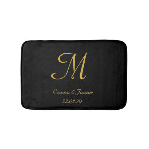 Eleganter Name Schwarz und Gold Monogram Badematte