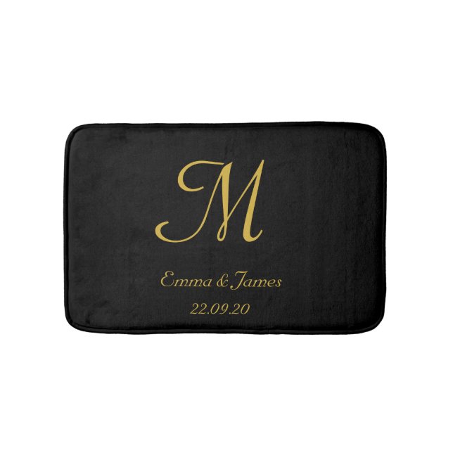Eleganter Name Schwarz und Gold Monogram Badematte (Vorderseite)