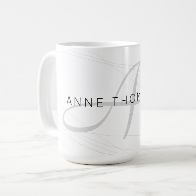 eleganter Name und anfängliches (Monogramm) Weiß 1 Kaffeetasse (Vorderseite Links)