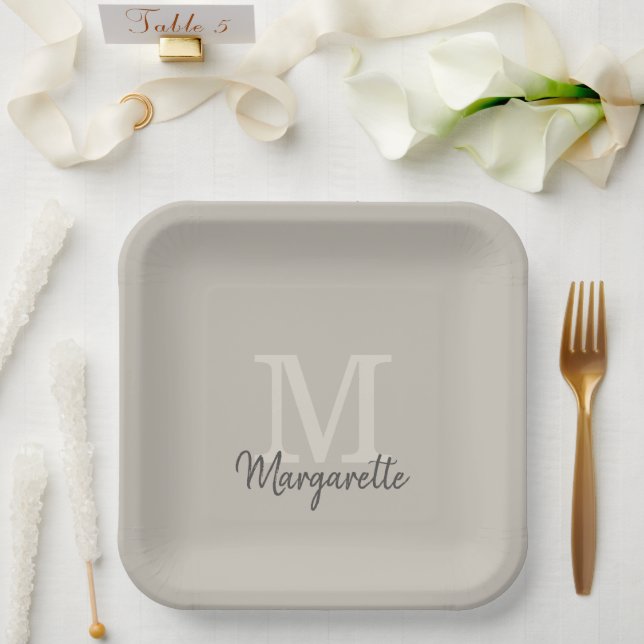 Eleganter Name und Anfangsmonogramm Pappteller (Hochzeit)