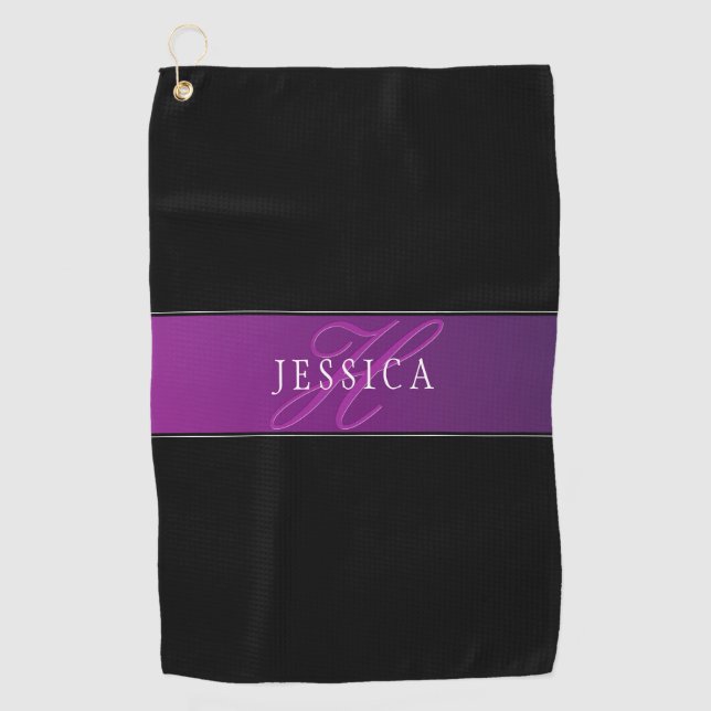 Eleganter Name und Mit Monogramm Initial/s Golfhandtuch (Vorderseite)