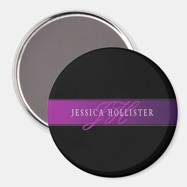 Eleganter Name und Mit Monogramm Initial/s Magnet (Vorderseite/Rückseite)