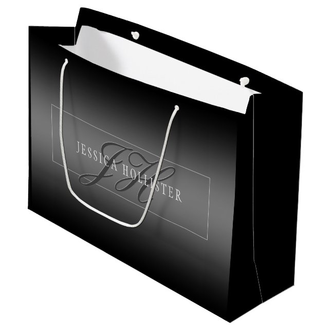 Eleganter Name und Mit Monogramm Initialen | Schwa Große Geschenktüte (Vorderseite Schrägansicht)