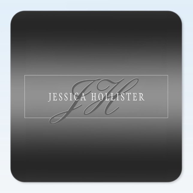 Eleganter Name und Mit Monogramm Initialen | Schwa Quadratischer Aufkleber (Von Creator hochgeladen)
