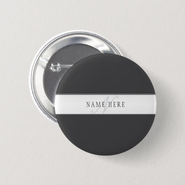Eleganter Name und Monogramm | Dunkel und leicht g Button (Vorne & Hinten)