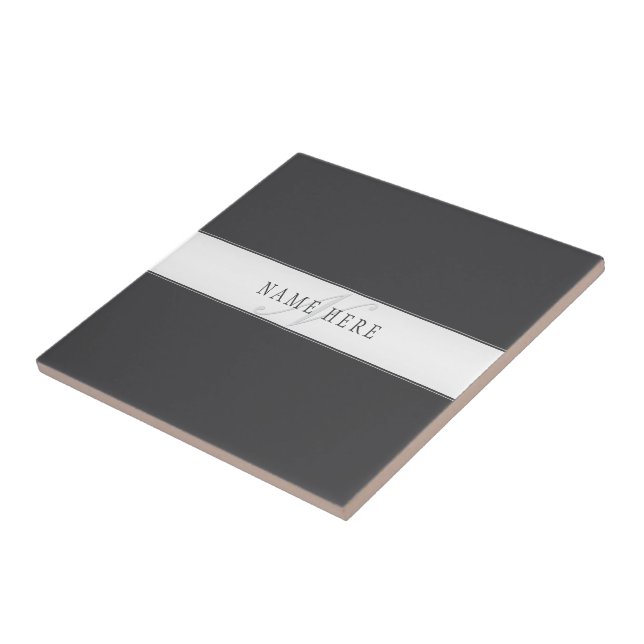 Eleganter Name und Monogramm | Dunkel und leicht g Fliese (Seite)