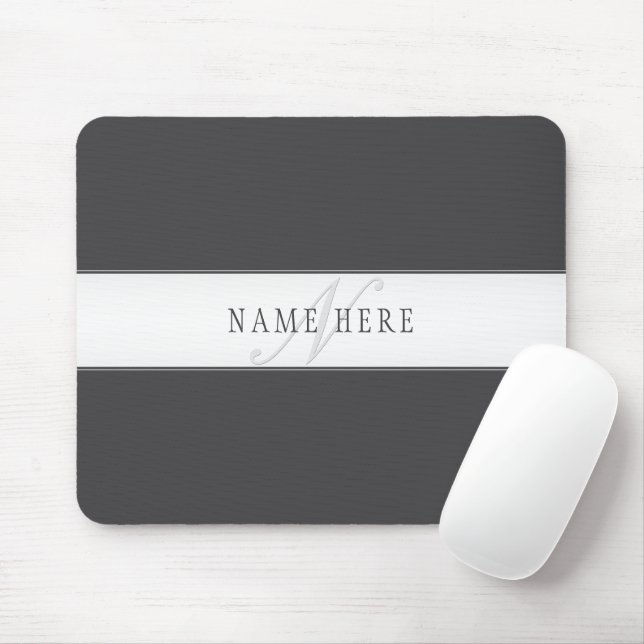 Eleganter Name und Monogramm | Dunkel und leicht g Mousepad (Mit Mouse)