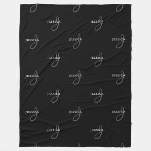 Eleganter Name und Monogramm Schwarz, Weiß und G Fleecedecke