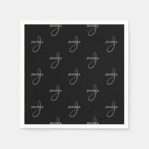 Eleganter Name und Monogramm   Schwarz, Weiß und G Serviette