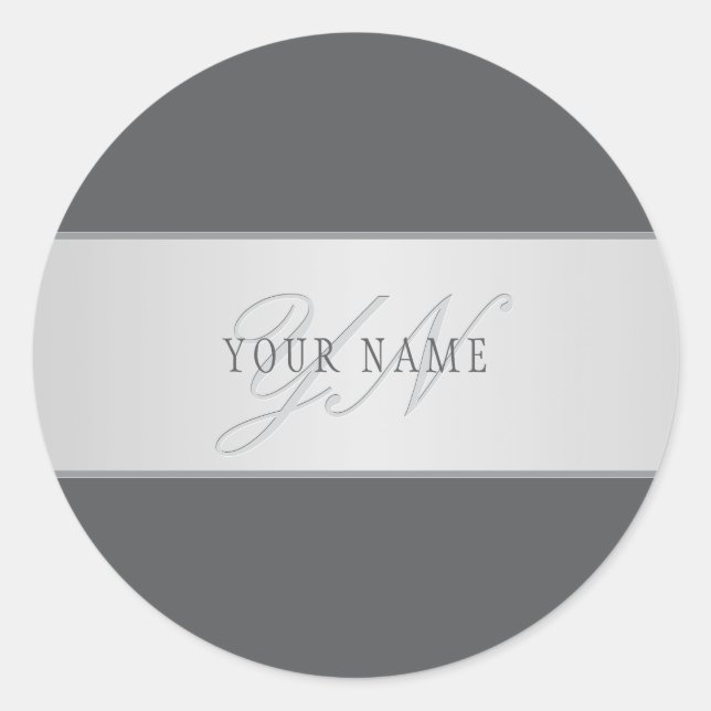 Eleganter Name und Monogrammschrift (oder anderer  Runder Aufkleber (Vorderseite)