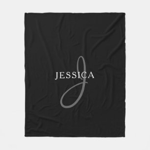 Eleganter Namensmonogramm Schwarz Weiß & Grau Fleecedecke
