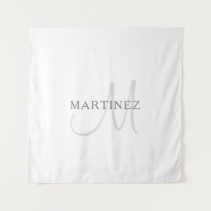 Eleganter Namensmonogramm & Weiß & Grau Wandteppich