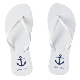 Eleganter Nautical Anchor Individuelle Name Flip Flops