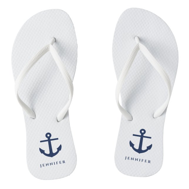 Eleganter Nautical Anchor Individuelle Name Flip Flops (Fußbett)