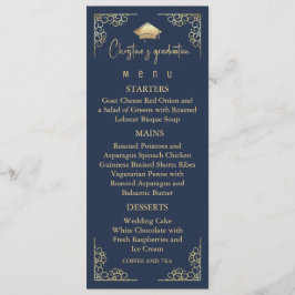 Eleganter Navy Blue and Gold Abschluss Menükarte