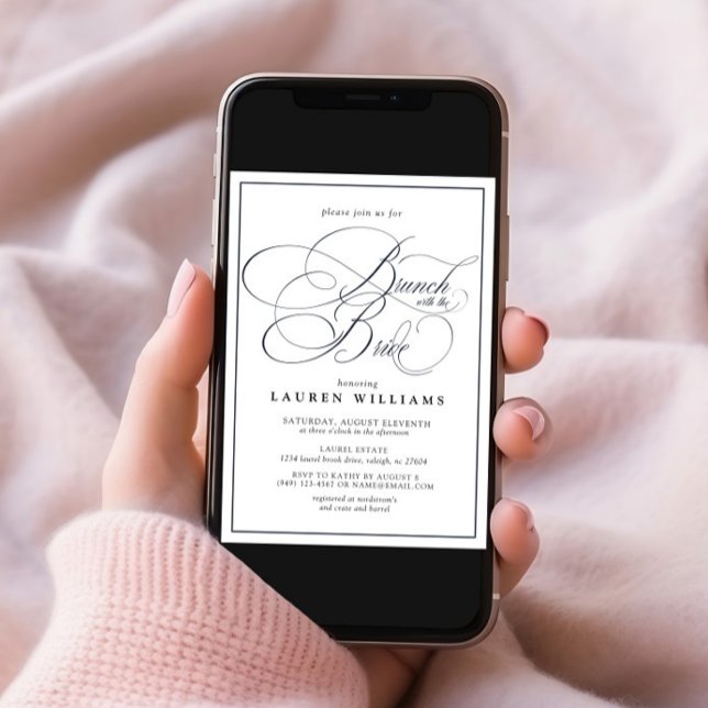 Eleganter Navy Blue Calligraphy Brunch mit Bride Einladung (Von Creator hochgeladen)