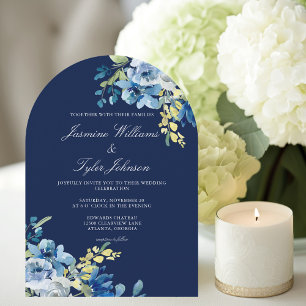 Eleganter Navy Blue Floral Arch Abend Hochzeit Einladung