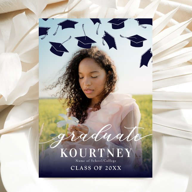 Eleganter Navy Blue Foto Abschluss Einladung (Von Creator hochgeladen)