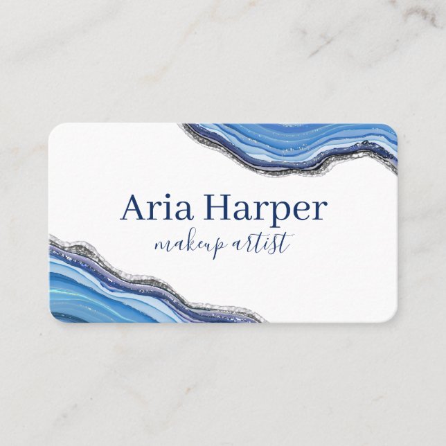 Eleganter Navy & Blue Geode Gold Glitzer Agate Visitenkarte (Vorderseite)