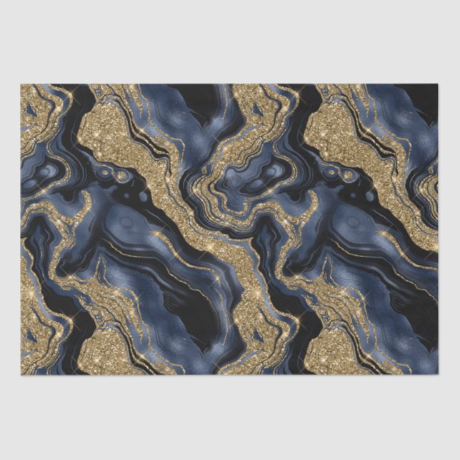 Eleganter Navy Blue & Gold Glitzer Agate Birthday Seidenpapier (Vorderseite)