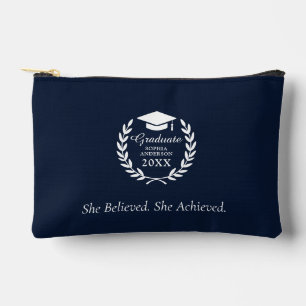 Eleganter Navy Blue Laurel Wreath Abschluss Jahr Zubehörtasche