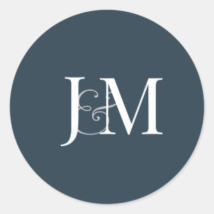 Eleganter Navy Blue Monogram Round Sticker