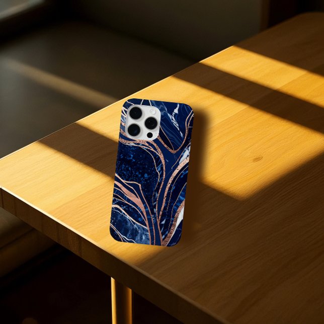 Eleganter Navy Blue Rose Gold Marmor Case-Mate iPhone Hülle (Von Creator hochgeladen)