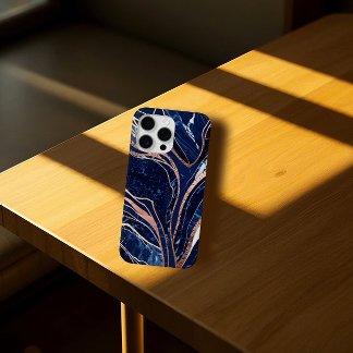 Eleganter Navy Blue Rose Gold Marmor iPhone 15 Pro Max Hülle