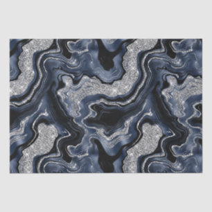 Eleganter Navy Blue & Silver Glitzer Agate Birthda Seidenpapier