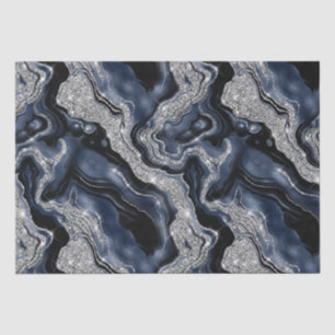 Eleganter Navy Blue & Silver Glitzer Agate Birthda Seidenpapier