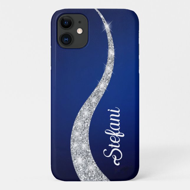 Eleganter Navy Blue Silver Imitate Glitzer Online  Case-Mate iPhone Hülle (Rückseite)