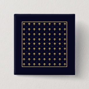 Eleganter Navy Blue und Gold Damask Button