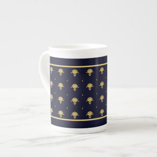 Eleganter Navy Blue und Gold Damask Prozellantasse