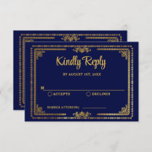 Eleganter Navy Blue und Gold Deko Wedding RSVP