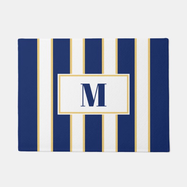 Eleganter Navy Blue und White Stripe Custom Fußmatte (Vorderseite)