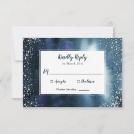 Eleganter Navy Blue Watercolor Silver Glitzer RSVP Karte