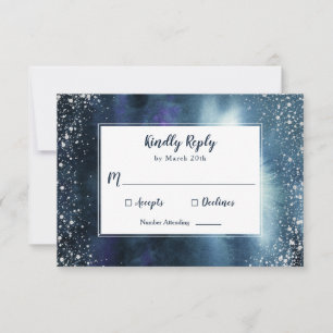 Eleganter Navy Blue Watercolor Silver Glitzer RSVP Karte