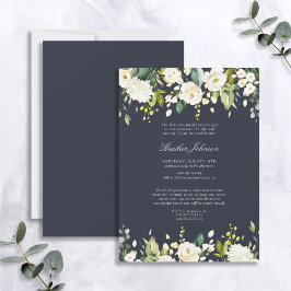 Eleganter Navy Blue & White Floral Memorial Servic Einladung